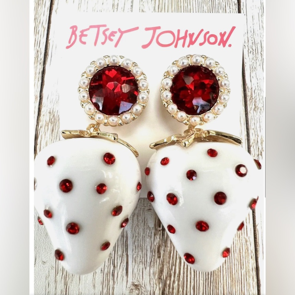 COPY - Betsey Johnson white strawberry ruby gemstone rhinestones crystal earrin…